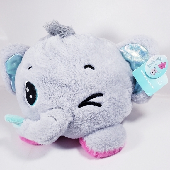 Hug Me Elephant 10" Stuffed Animal Plush Reversible - Grey & Pink - 'Ellie' NEW - Picture 2 of 12
